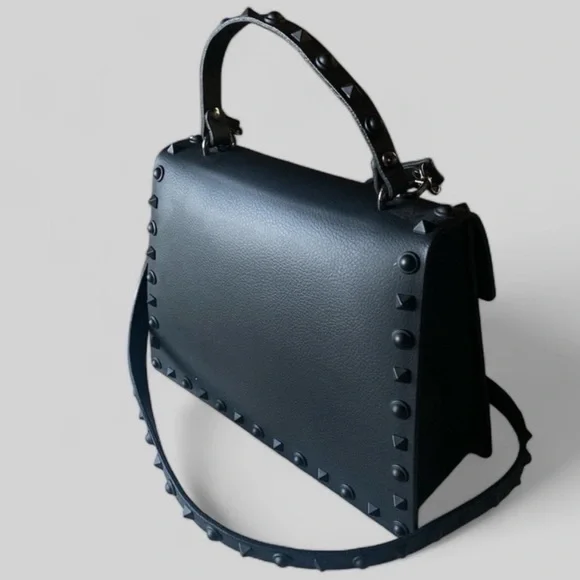 Rivet Jelly Tote Crossbody Shoulder Bag Tote Black Curved Handle9.5” x 7.5…